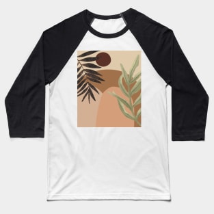 Minimal Modern  Abstract Shapes Black Leaves Warm Tones  Design Baseball T-Shirt